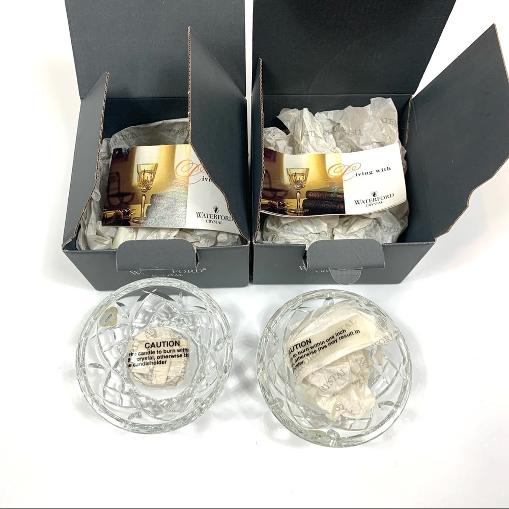 (2) Waterford Crystal Araglin Votives with Candles - Picture 2 of 13
